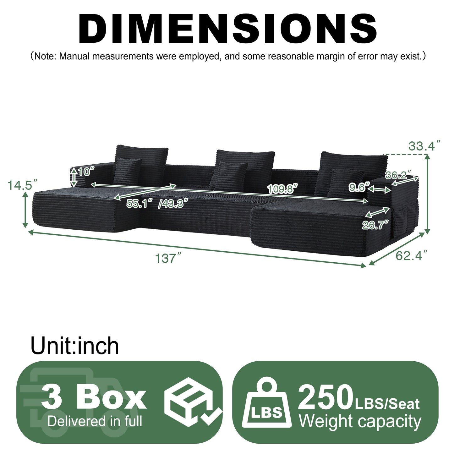 Sorrel U-Shaped Modular Sofa - Black (2)