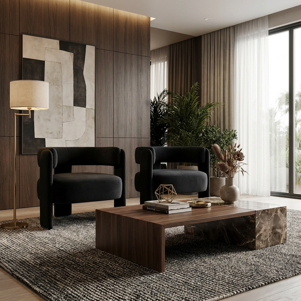 Shelby Black Velvet Accent Chair – 31.5" Mid-Century Armchair with Wood Legs