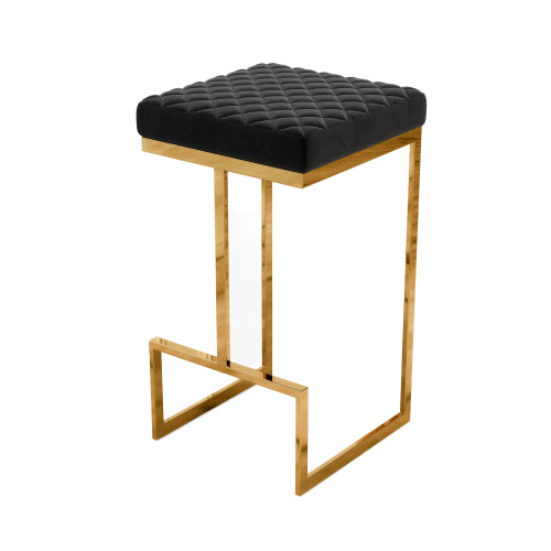 Joel Gold Velvet Bar Stool – Upholstered Backless Counter Stool with Metal Frame (Modern Glam Style)