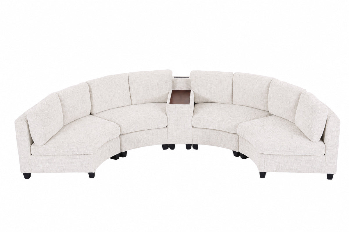 Faelan Curved Chenille Modular Sectional Sofa – 4-Seat Console Sofa with USB & Wireless Charging, 2 Colors - Beige (13)