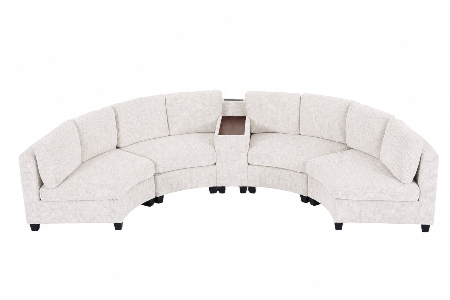 Faelan Chenille Curved Modular Sectional Sofa – 8-Seat Storage Console Couch - Beige (14)