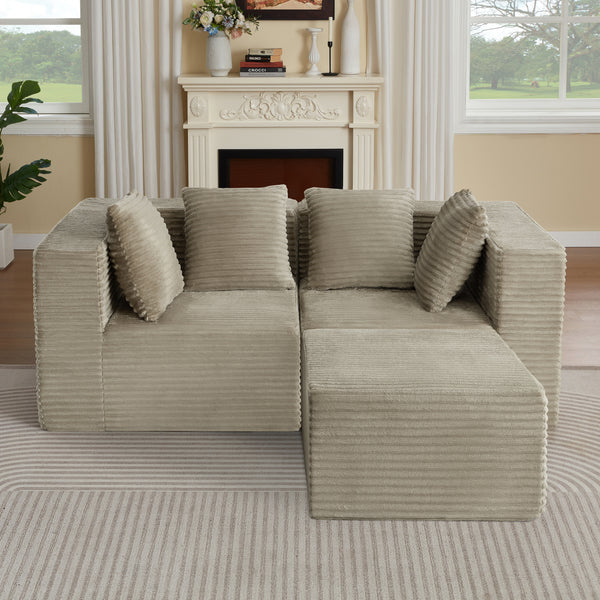 Estella Camel Corduroy Boneless Modular Sofa – 3-Seat Compressed Couch
