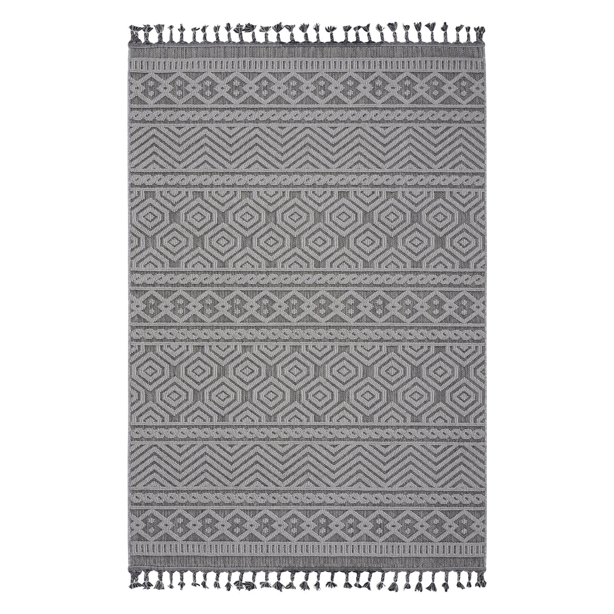 Guros Collection 7.9X10. Grey / White / Geometric Indoor / Outdoor Area Rug Modern, Contemporary
