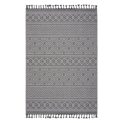 Guros Collection 6.7X9. Grey / White / Geometric Indoor / Outdoor Area Rug Modern, Contemporary