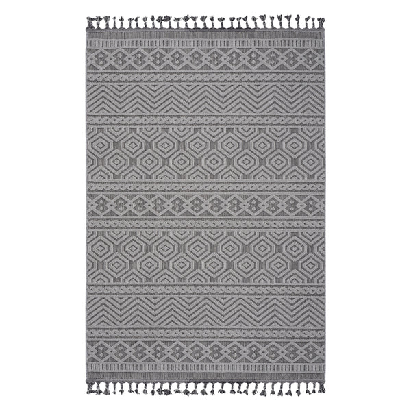 Guros Collection 6.7X9. Grey / White / Geometric Indoor / Outdoor Area Rug Modern, Contemporary