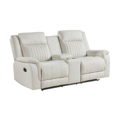 Fletcher Microfiber Reclining Loveseat – 75" Beige Double Recliner with Center Console