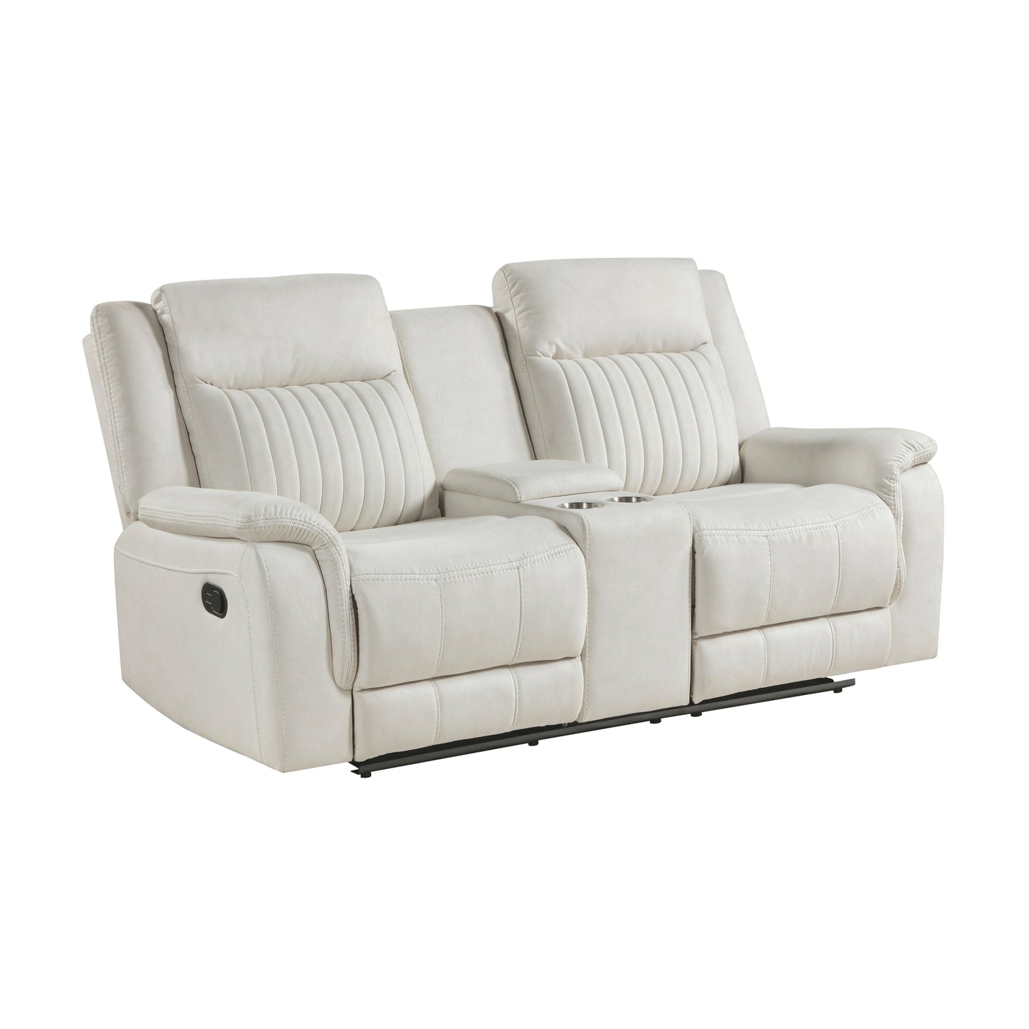Fletcher Microfiber Reclining Loveseat – 75" Beige Double Recliner with Center Console