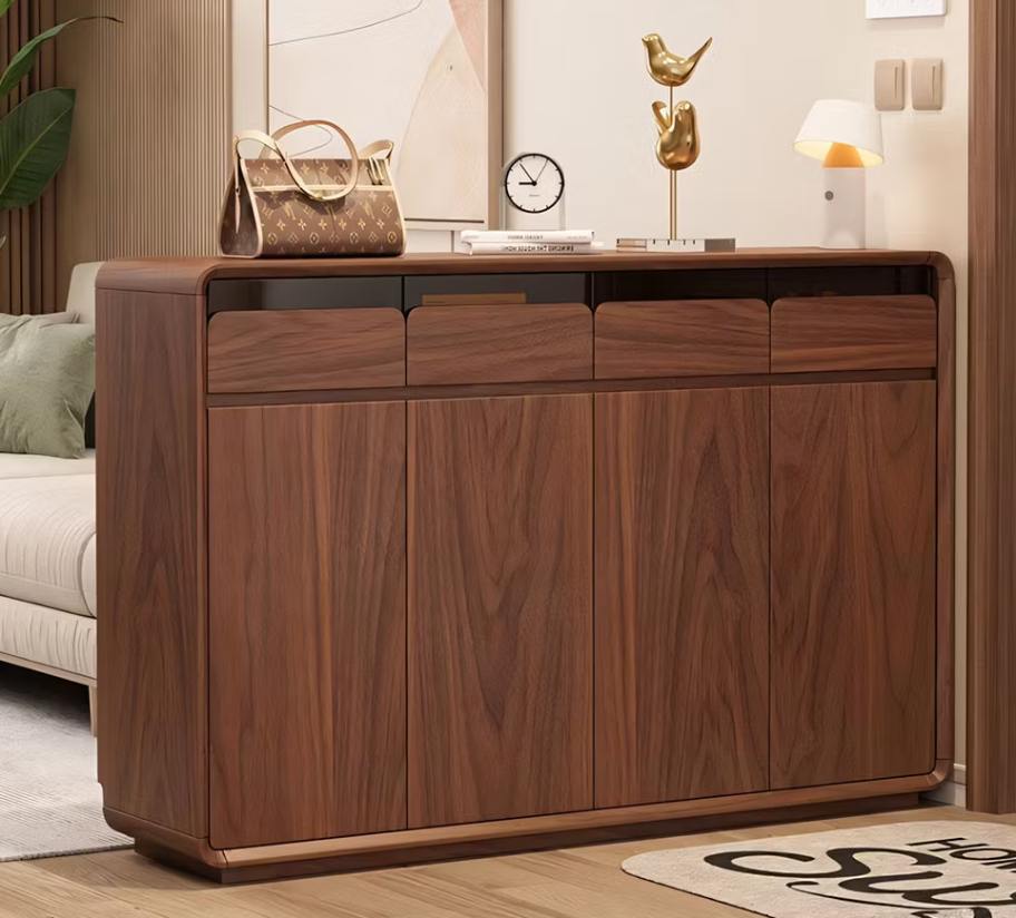 Whitby Walnut Shoe Cabinet – 63" Solid Wood Entryway Storage