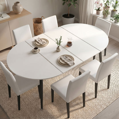 Tamsin White Extendable Round Dining Set – 7-Piece Table With 6 Mid-Century Chairs