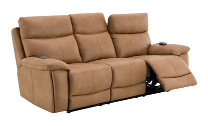 Chavis Brown Leather Aire Power Motion Sofa – 85" Recliner Sofa with USB & Power Headrest