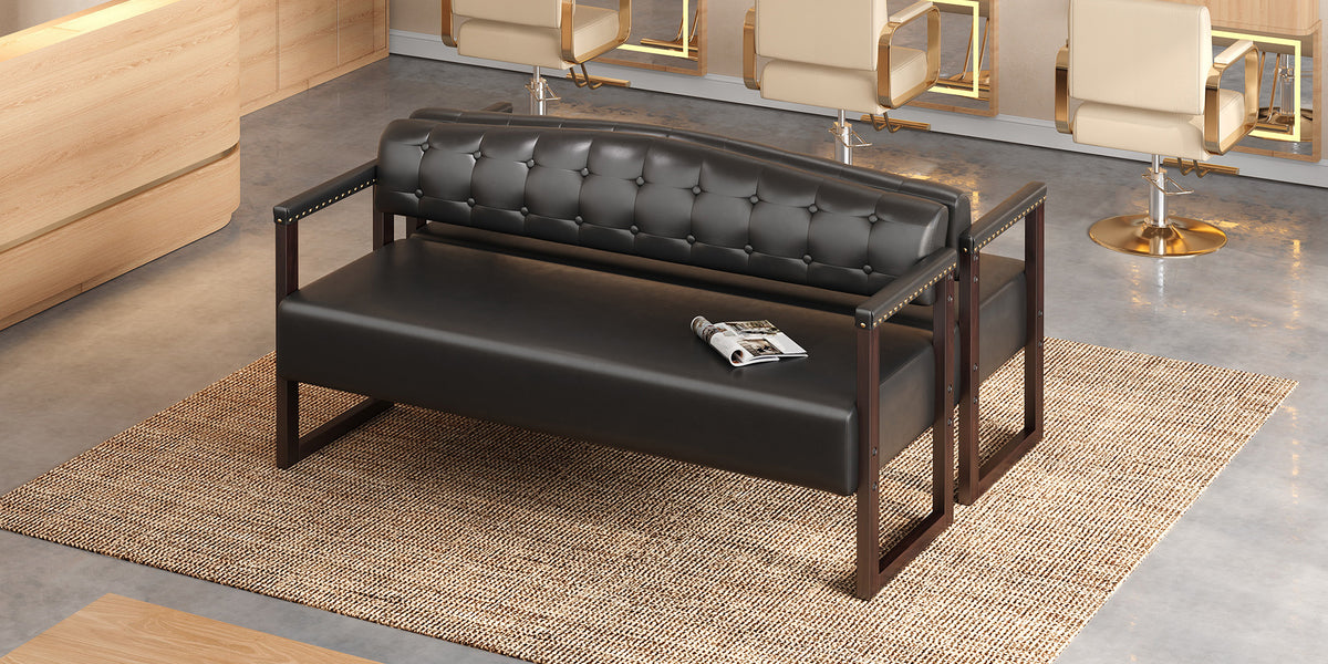 Ludlow Button-Tufted Faux Leather Bench Set