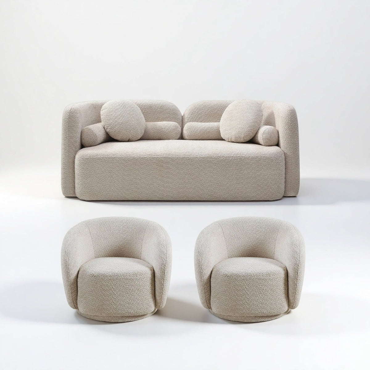 Ilse Loveseat Set in Light Beige, Loveseat + 2 Swivel Chairs