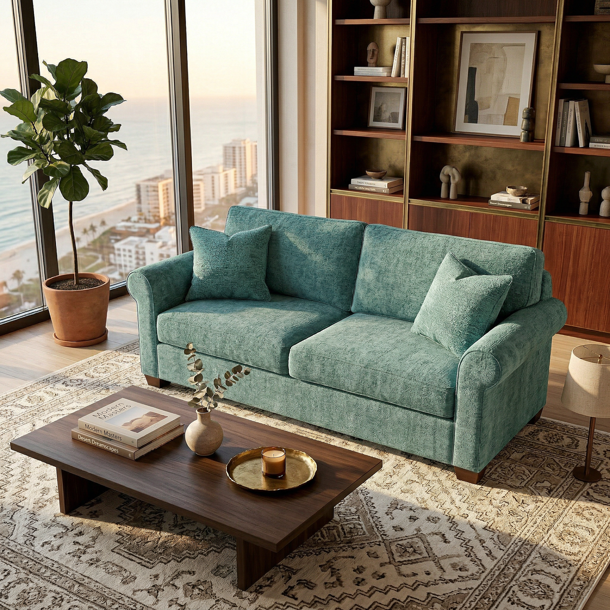 Irlanda Classic Sofa – 92" Rolled-Arm Made-in-USA Sofa - Hepburn Emerald - Fabric (2)