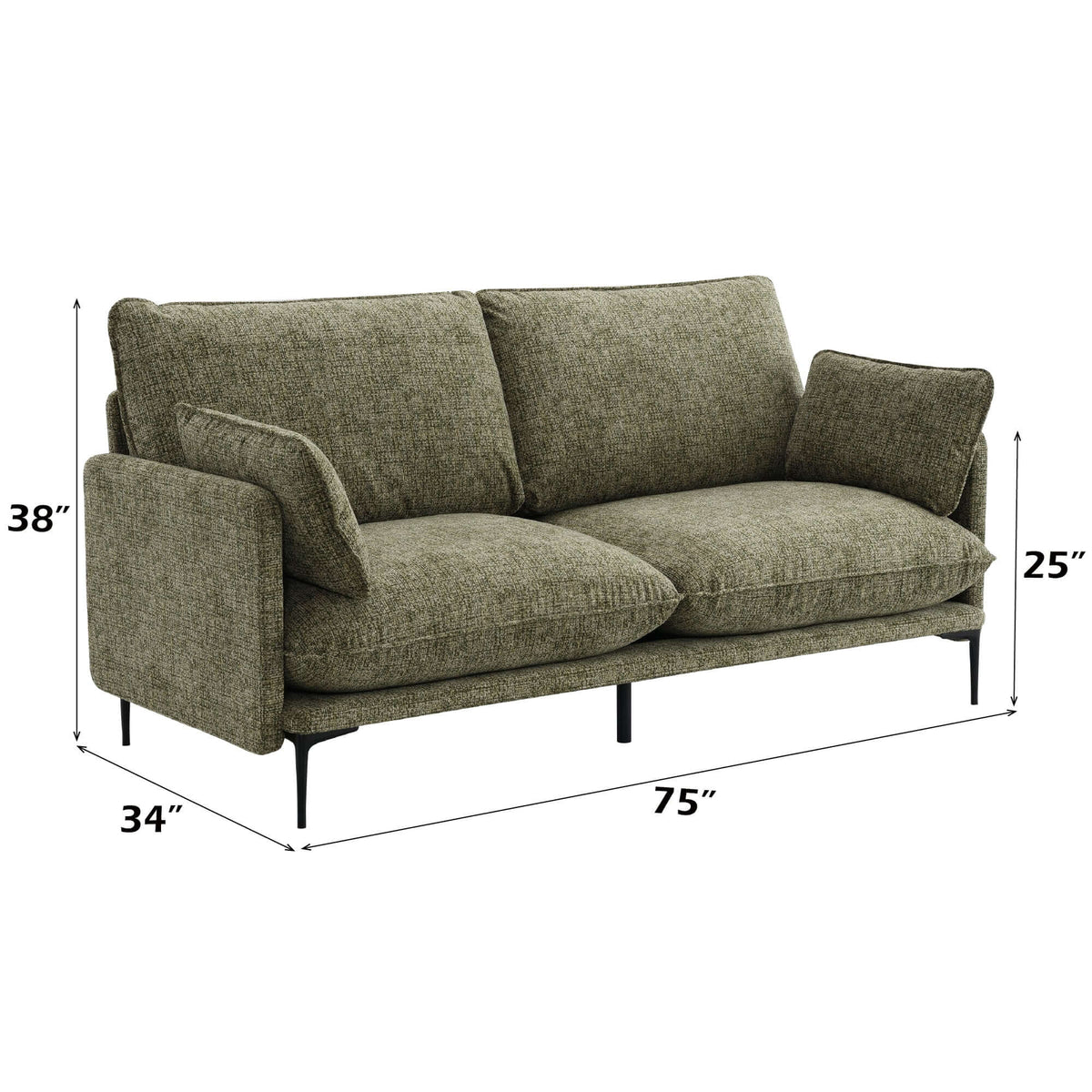 Dalton Green Fabric Loveseat – 75” Modern 2-Seat Sofa with Tufting & Pillows, stylish and compact design.