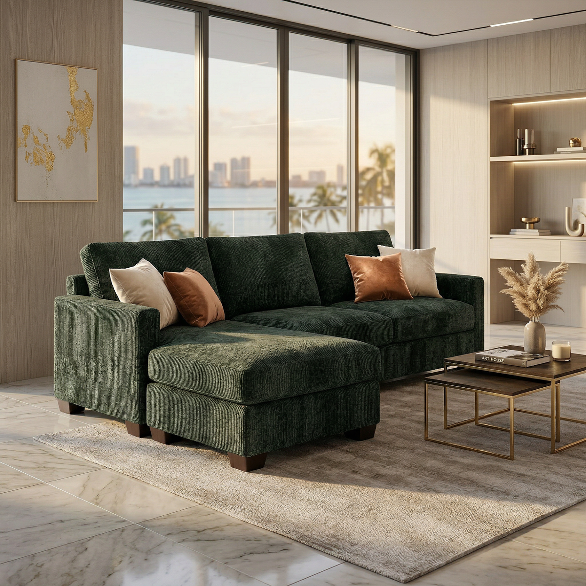 Damon L-Shaped Sectional Sofa – 120" Chaise Sectional in Fabric & Velvet – view 17
