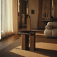Dana Natural Marble Top & Dark Walnut End Table w/Natural Marble in a cozy living room setting.
