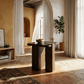 Dana Natural Marble Top & Dark Walnut End Table w/Natural Marble in a stylish room setting with natural light.
