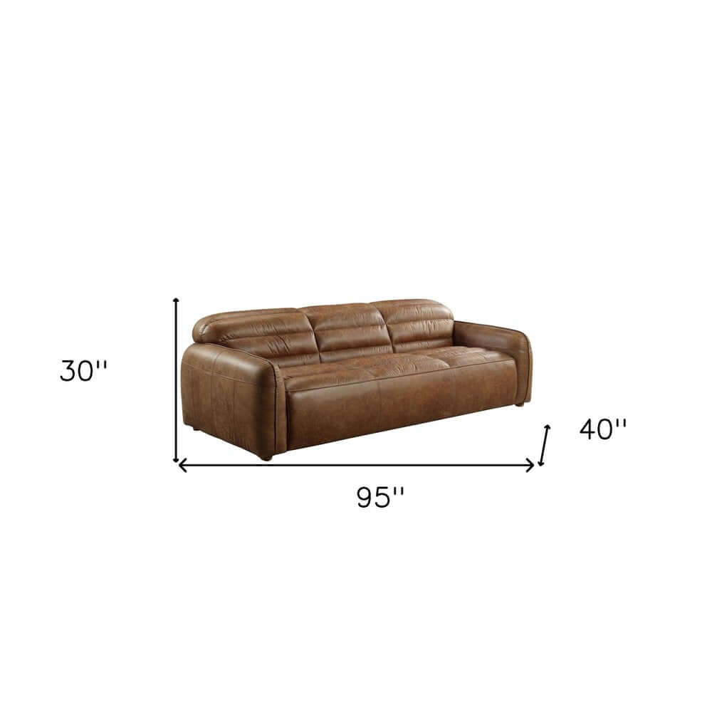 Dark Brown Top Grain Leather Sofa with Black Legs | 95" Contemporary Leather Couch dimensions diagram