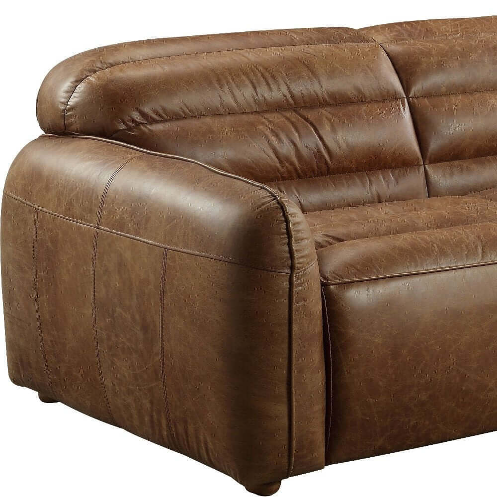 Dark Brown Top Grain Leather Sofa with Black Legs | 95" Contemporary Leather Couch close-up view of plush upholstery