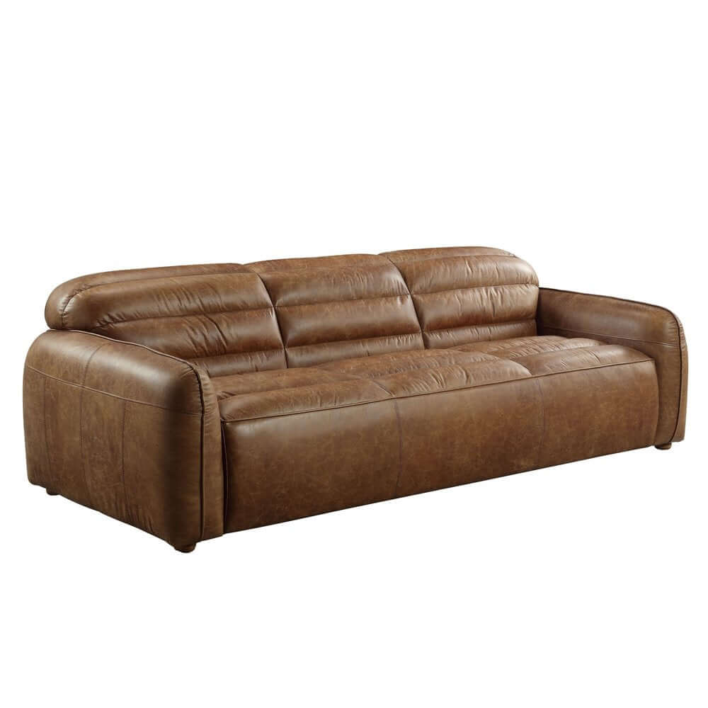Dark Brown Top Grain Leather Sofa with Black Legs | 95" Contemporary Leather Couch in luxurious leather