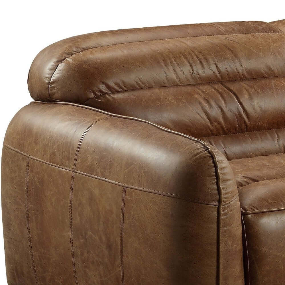 Dark Brown Top Grain Leather Sofa with Black Legs | 95" Contemporary Leather Couch close-up view of padded armrest.