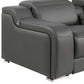Dark Gray Italian Leather Power Reclining U Shaped Ten Piece Corner Sectional With Console armrest detail.