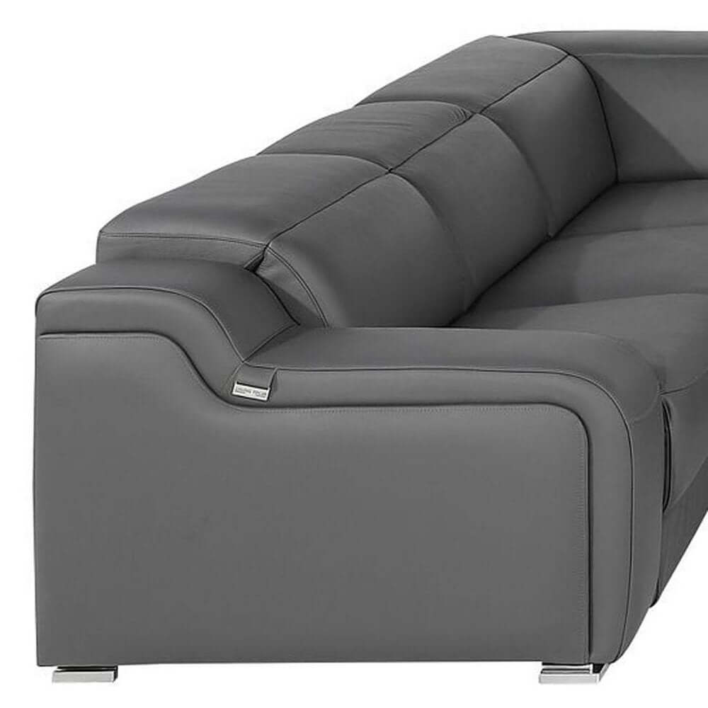 Dark Gray Italian Leather Power Reclining U Shaped Eight Piece Corner Sectional With Console side view showcasing luxurious leather.
