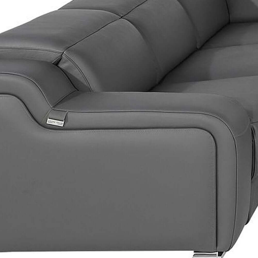 Dark Gray Italian Leather Power Reclining U Shaped Eight Piece Corner Sectional With Console close up view