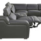 Dark Gray Italian Leather Power Reclining U Shaped Eight Piece Corner Sectional With Console side view showing reclining feature.