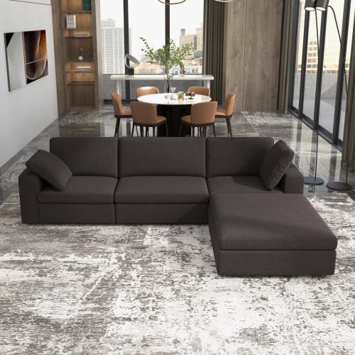 Dark Gray Modular Chaise Sofa Sectional 121” – in room setting