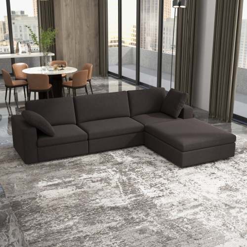 Dark Gray Modular Chaise Sofa Sectional 121” – in room setting