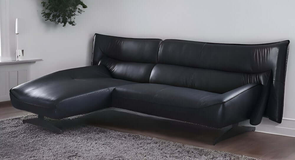 Dark Gray Top Grain Leather Sectional Sofa with Chaise | 113" Modern Sectional in a stylish living room setting.