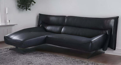 Dark Gray Top Grain Leather Sectional Sofa with Chaise | 113" Modern Sectional in a stylish living room setting.