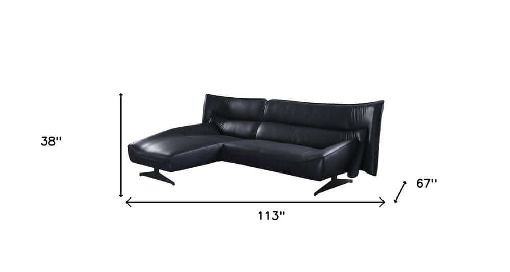 Dark Gray Top Grain Leather Sectional Sofa with Chaise | 113" Modern Sectional dimensions 113" x 67" x 38"