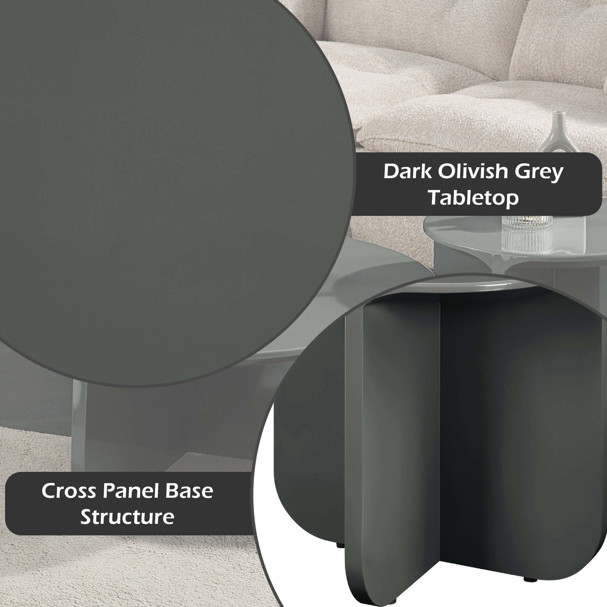 Lamond Teal High Gloss End Table – 20” Modern Side Table features dark olivish grey tabletop with cross panel base structure.
