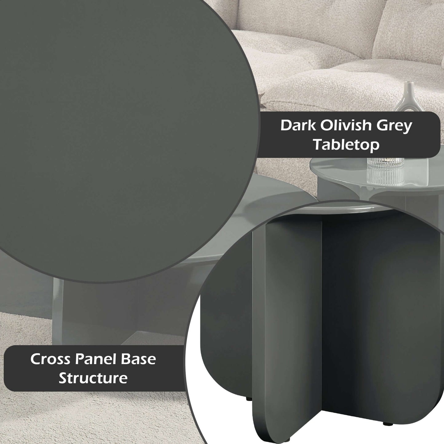 Lamond Teal High Gloss End Table – 20” Modern Side Table features dark olivish grey tabletop with cross panel base structure.