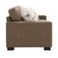 Darya Brown Suede Fabric Loveseat Sofa w/3 Pillows 69" side view with decorative pillows.