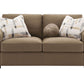 Darya Brown Suede Fabric Loveseat Sofa w/3 Pillows 69" featuring plush cushions and stylish decorative pillows.
