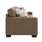 Darya Brown Suede Fabric Sofa w/4 Pillows 89" side view showcasing plush cushions and stylish design.