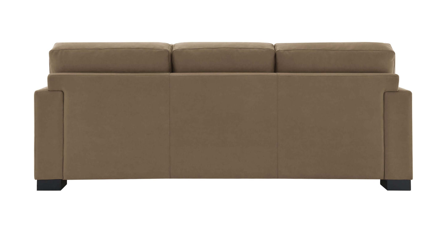 Darya Brown Suede Fabric Sofa w/4 Pillows 89"W back view with plump cushions and clean design.