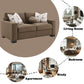Darya Brown Suede Fabric Loveseat Sofa w/3 Pillows 69" in a stylish living room setting with surrounding areas labeled