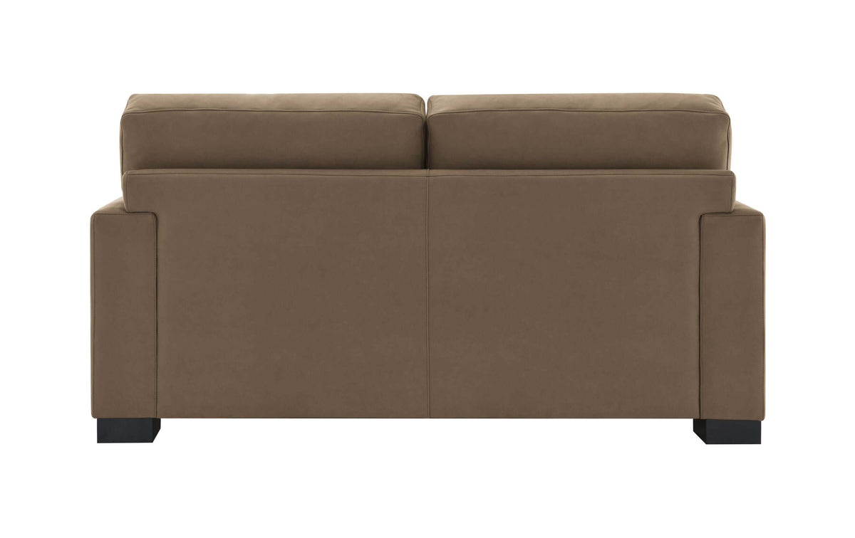 Darya Brown Suede Fabric Loveseat Sofa w/3 Pillows 69" seen from the back, showcasing plush cushions and sturdy construction.