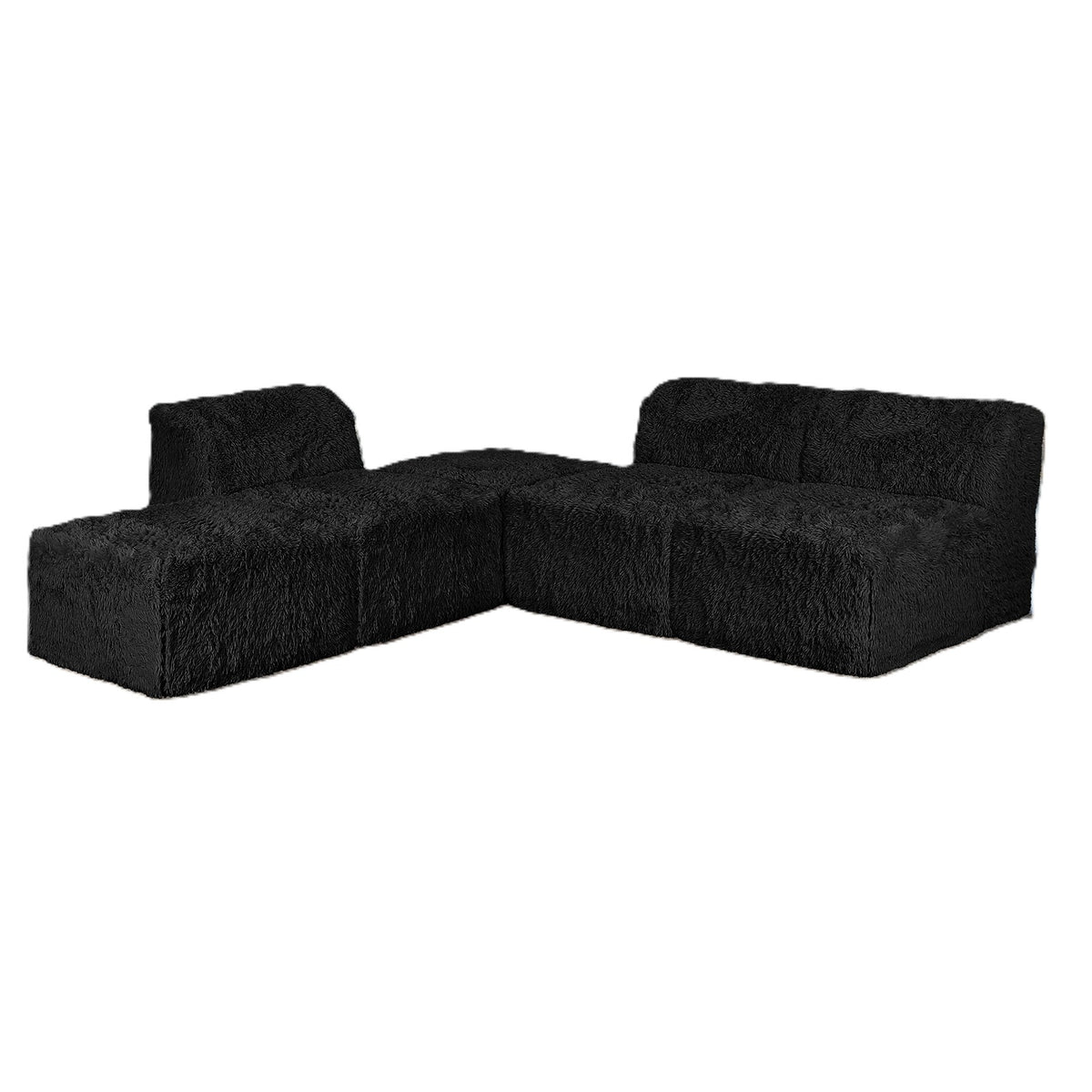 Dashiell Faux Fur Modular Sectional – Black Armless Chair & Ottoman Set – view 8