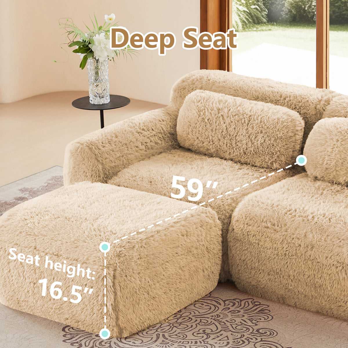 Dashiell Light Khaki Plush Modular Sofa – 40.9" 2-Seat Modular Sofa – view 15