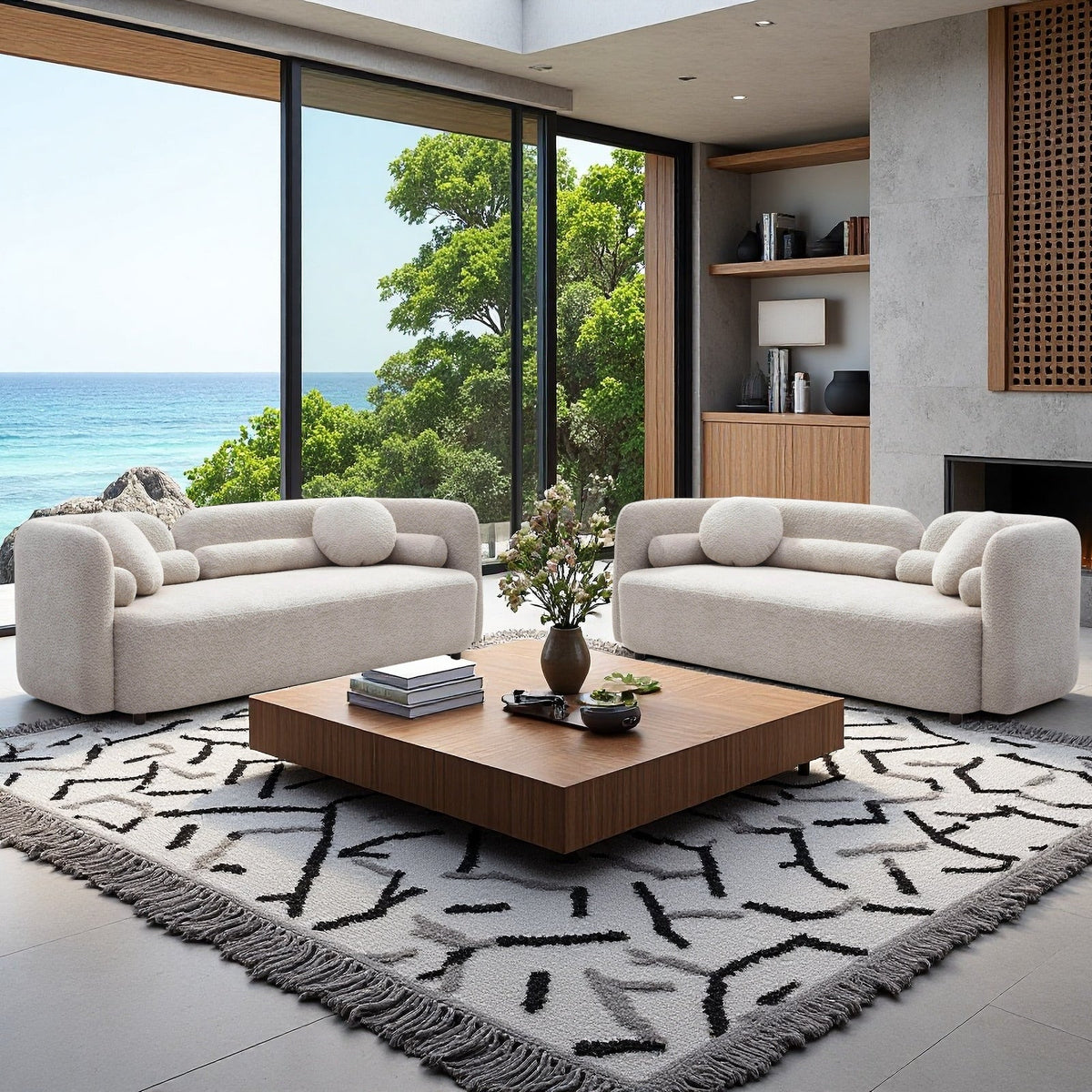 Kenna Living Room Set in Light Beige, 2 Sofas
