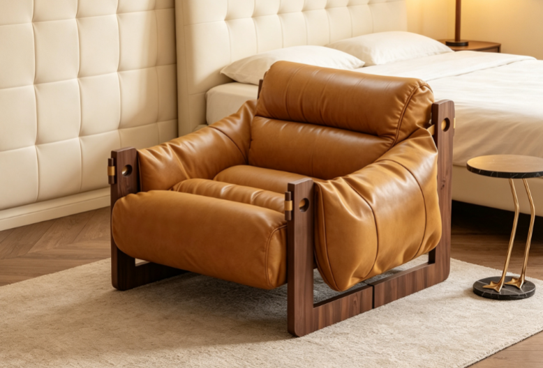 Caramel oil-waxed leather lounge chair
