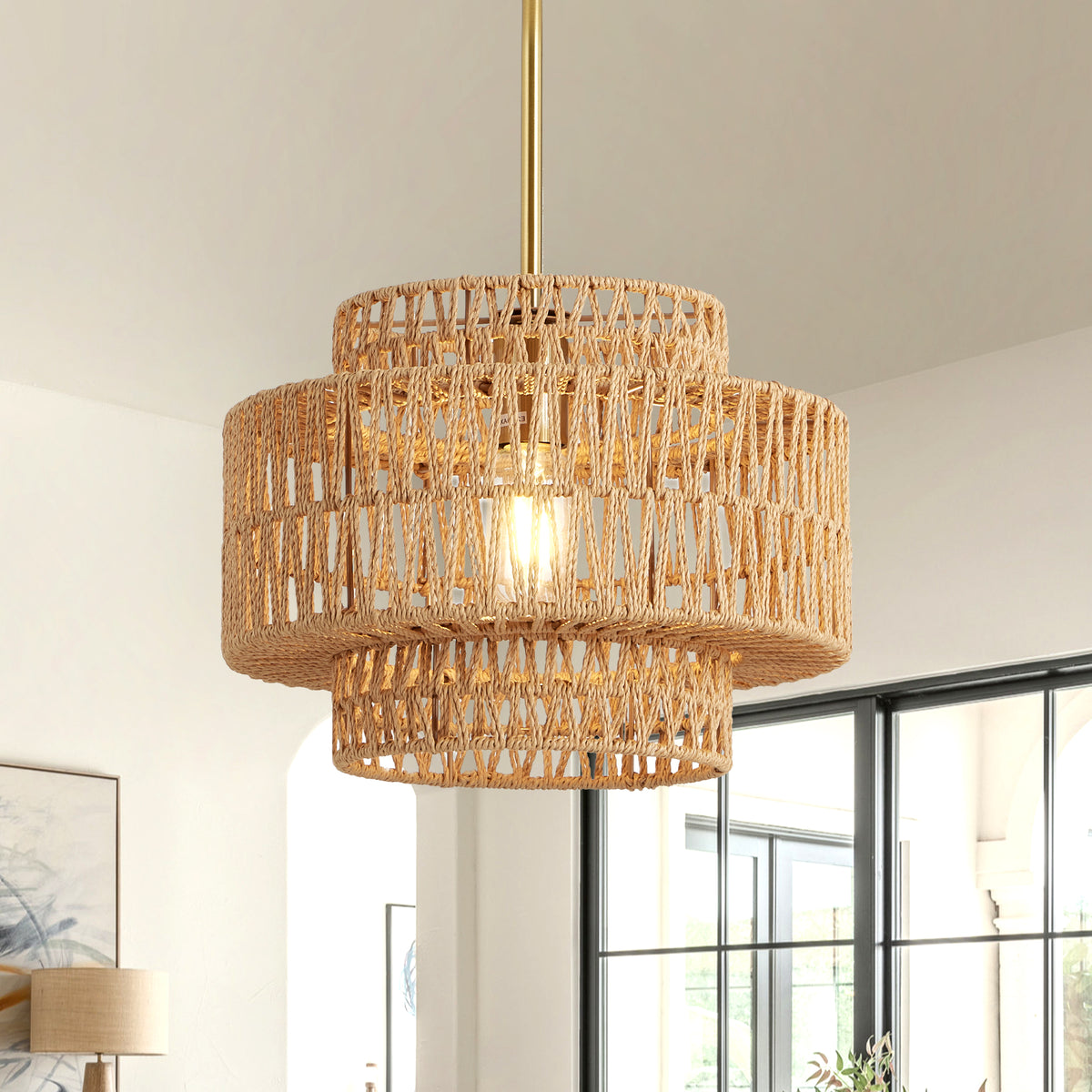 12.6 in Boho Rattan Chandelier Light Fixture