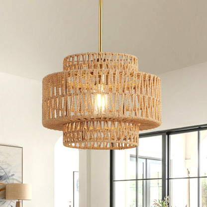 12.6 in Boho Rattan Chandelier Light Fixture