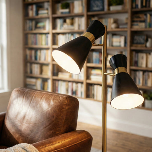 Axis Brass Gold Floor Lamp – 62" Twin-Spot Metal Floor Lamp