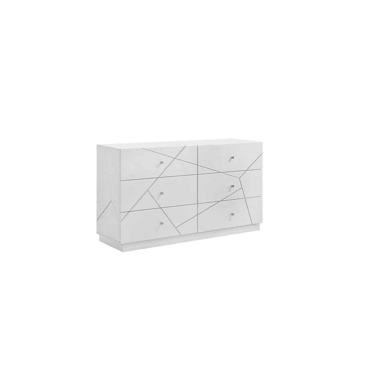 Manhattan Dresser – Geometric Design with Lacquer Finish & Red Velvet-Lined Drawers for Modern Bedrooms (INCLUDES DRESSER ONLY) White